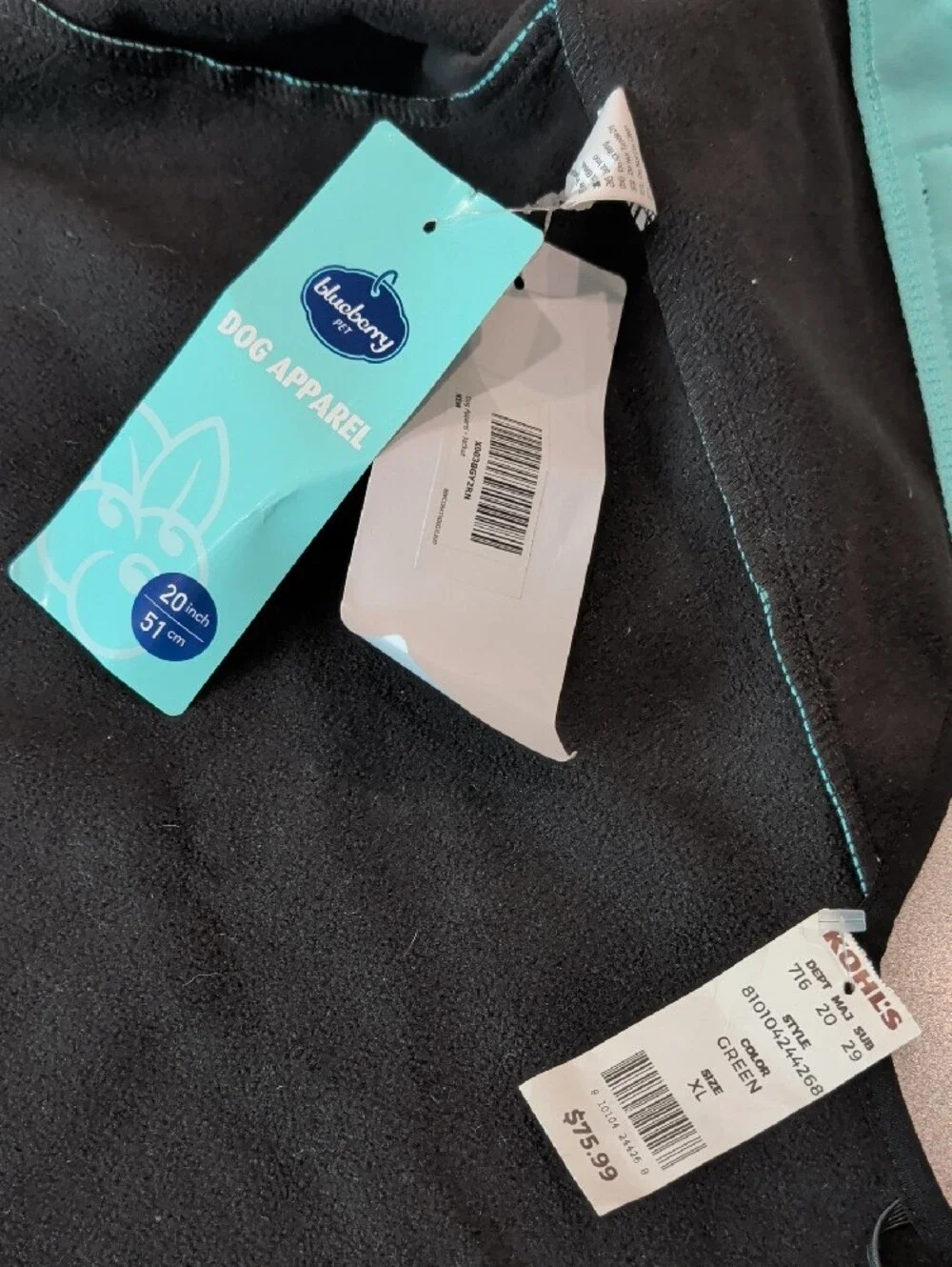 Kohl's Black and Teal Dog Jacket with Hood